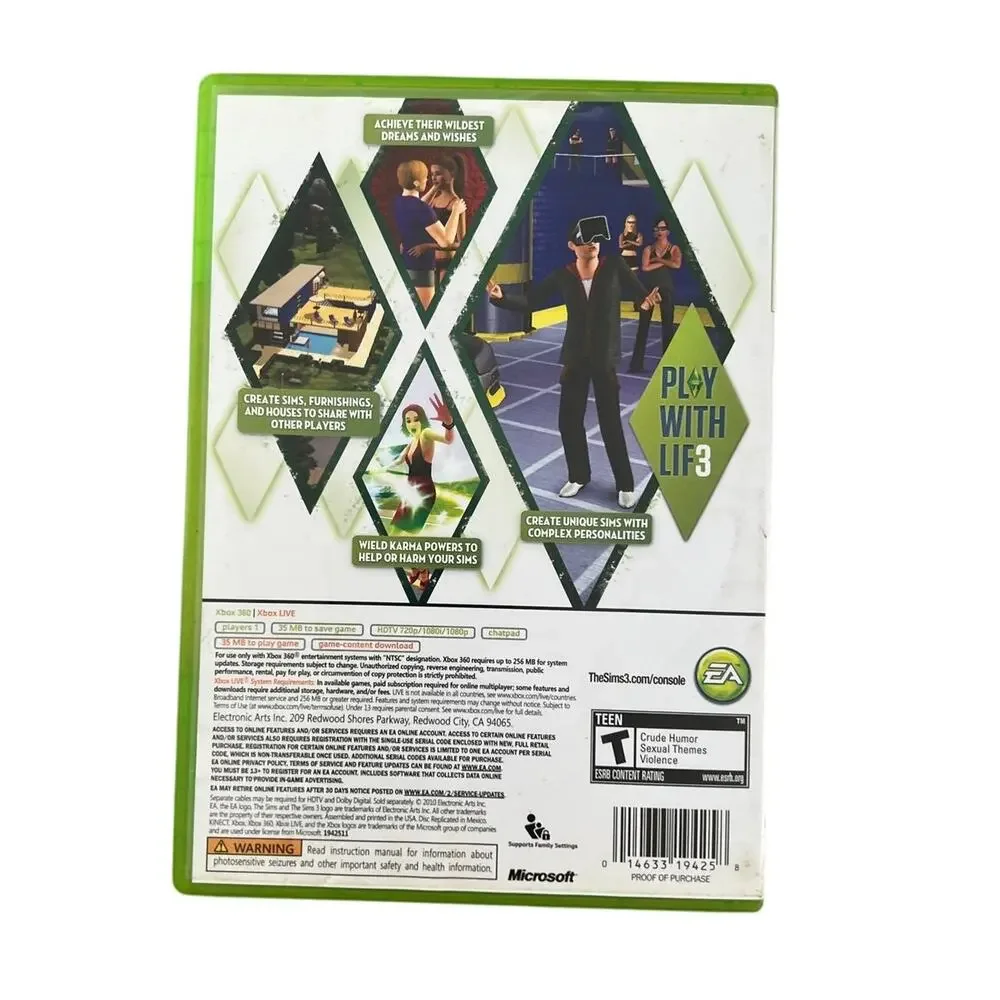 Sim 3 Microsoft XBox 360 Complete with Inserts, Case, Manual (Read Desc.)
